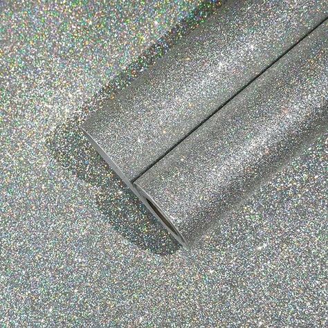 CHIHUT Holographic Silver Glitter Wallpaper Stick and Peel for Walls Self Adhesive Glitter Stick on Wallpaper for Bedroom Sparkle Fabric Glitter Contact Paper for Cabinets Shelf Liner 15.7''x100'' - Amazon.com Holographic Glitter Wallpaper, Wallpaper For Bedroom Walls, Cabinets Shelf, Glitter Wallpaper Bedroom, Silver Glitter Wallpaper, Renter Friendly Wallpaper, Glitter Stick, Wallpaper Walls Bedroom, Holographic Wallpapers