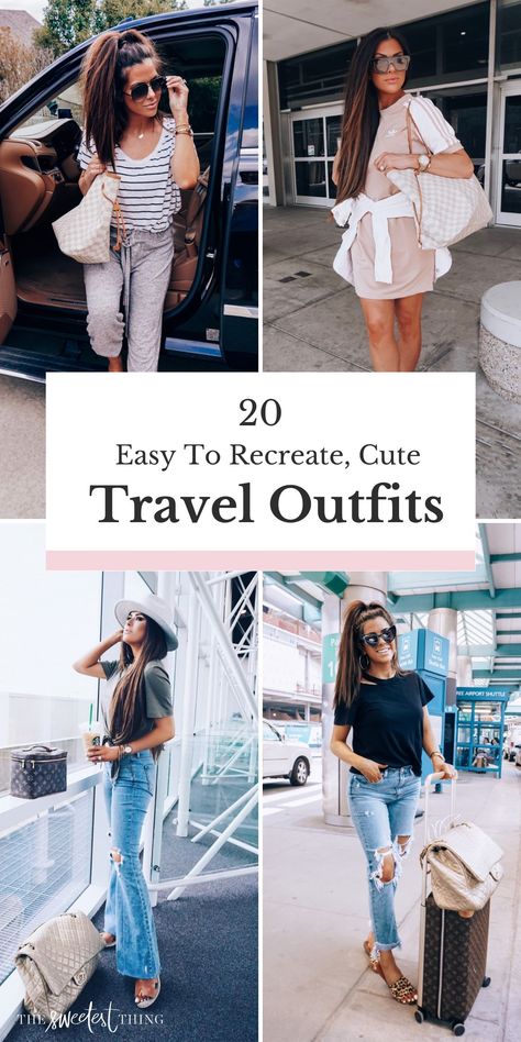 20 of my favorite go-to outfit ideas for traveling this fall/winter! I tend to wear basics when I travel, like sweatshirts, tees, leggings — and I also like to wear hats!| Fashion Looks Inspiration | Emily Ann Gemma, The Sweetest Thing Easy Tourist Outfit, Cute Flying Outfits, Cute Outfits For Dc Trip, Airport Outfit Mom Travel Style, Casual Weekend Getaway Outfits, Vacation Walking Outfits, All Day Walking Outfit, Travel Agent Outfit, Chic Travel Outfits For Women