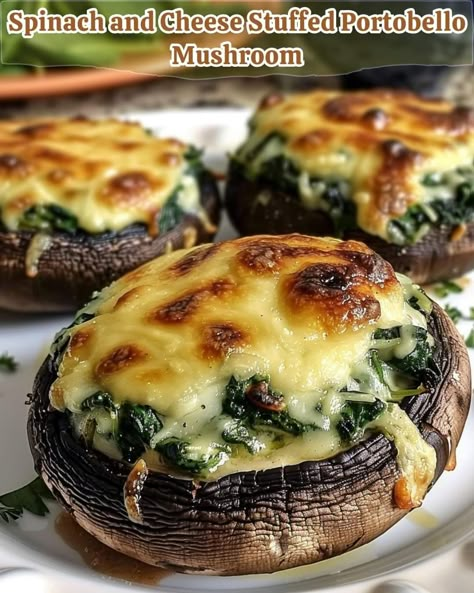 Veg Keto, Stuffed Portobello Mushroom, Stuffed Portobello Mushrooms, Portobello Mushroom Recipes, Mushroom Recipes Healthy, Stuffed Portobello, Spinach Cheese, Veggie Meals, Cheese Stuffed