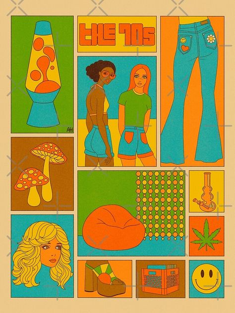 Audrey Herbertson, Process Book, Procreate Ideas, Retro Illustrations, Swinging London, Poster Inspiration, Posca Art, 70s Aesthetic, Hippie Painting