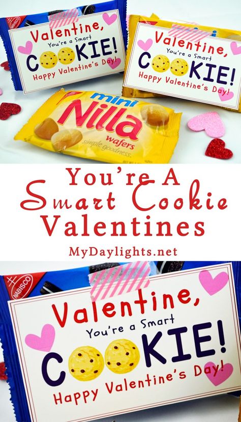 Valentines Bricolage, Printable Valentines Day Cards, Valentinstag Party, Class Valentines, Valentine Gifts For Kids, Preschool Valentines, Valentine's Day Printables, Valentines Day Food, Smart Cookie