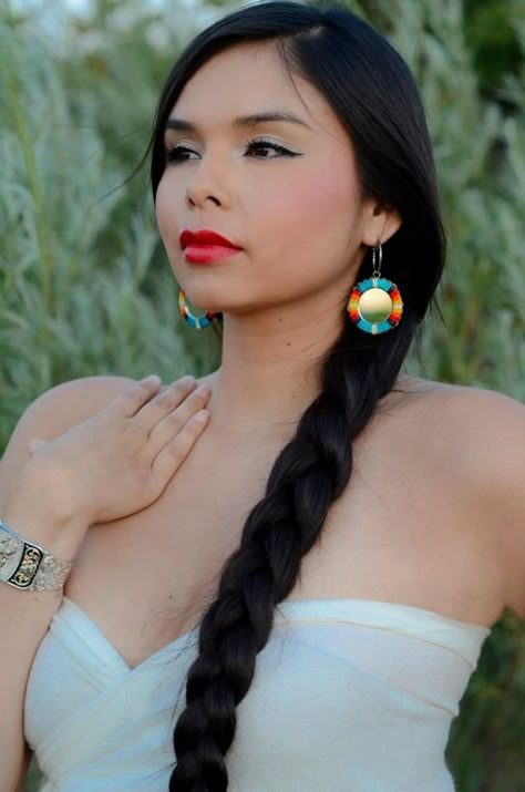 Latonia Andy - Quill Earrings - Native American - Braid - Yakama Nation Native American Braids, Native American Hair, Native American Quotes, American Hairstyles, Native American Peoples, Indian Woman, Long Black Hair, Native American History, Native American Culture