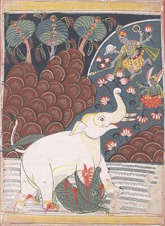 Gajendra Moksha, Indian Miniature Paintings, Wild Landscape, Indian Traditional Paintings, Mythological Animals, Feminism Art, Bengali Art, India Painting, Mughal Paintings