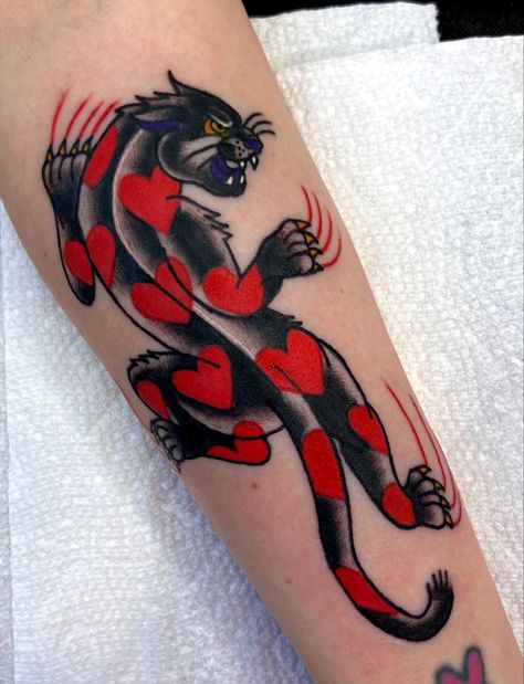 Tattooed by @electrababytattoo in pittsburgh pa Panther Heart Tattoo, Panther Tattoo, American Traditional Tattoo, Pinstriping, American Traditional, Skin Art, Tattoo Inspo, Pittsburgh Pa, Heart Tattoo