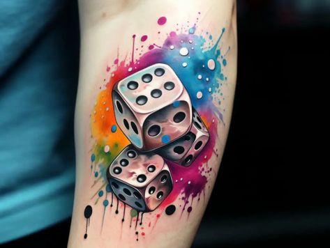 Dice Tattoo Design, Dice Tattoos, Tattoo Meaning Ideas, Dice Tattoo, Cup Tattoo, Rolling Dice, Flag Tattoo, Gambling Tattoo, Tattoo Meaning