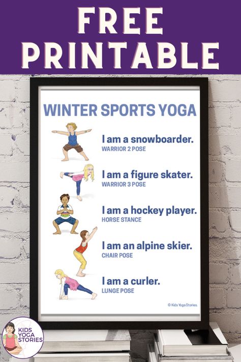 winter sports yoga for kids | Kids Yoga Stories Toddler Exercise, Fun Yoga Poses, Yoga Pose Ideas, Yoga Printable, Kid Yoga Lesson Plans, Yoga Poses For Kids, Yoga Lesson Plans, Yoga Flow Sequence, Kinesthetic Learning