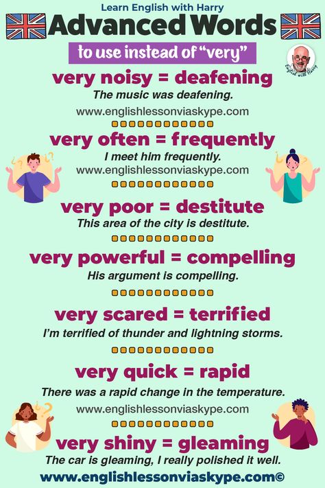 Learn how to stop saying VERY in English and replace it with 20 stronger advanced adjectives to sound like a native speaker. Advanced online English lessons. Click the link to learn more Advanced Adjectives, Advanced English Words, Linking Words, English Word Book, Native Speaker, Study English Language, English Phrases Idioms, English Learning Spoken, Advanced English