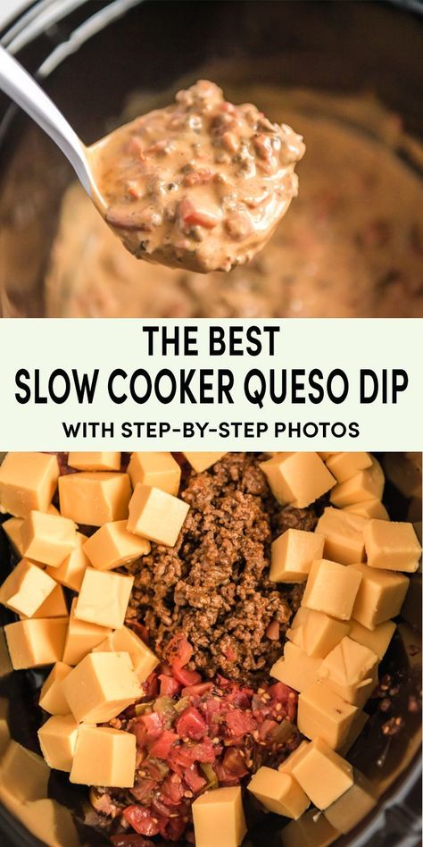 Mar 18, 2023 - Creamy, savory, and hearty slow cooker queso dip is perfect for parties and Mexican nights. Just 4 ingredients and easy to make ahead! Slow Cooker Queso Dip, Queso Dip Crockpot, Slow Cooker Queso, Queso Dip Recipe, Crock Pot Dips, Queso Dip Recipes, Crockpot Appetizers, Delicious Dips Recipes, Queso Recipe