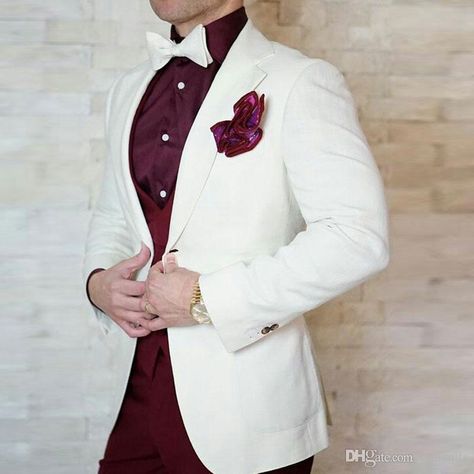 Men Suits for Wedding Ivory Groom Wear Burgundy Trousers Man Blazer Coat Pants Vest Costume Homme Terno Masculino Trajes De Hombre Men Suits for Weding Groom Wedding Tuxedo Costome Homme Terno Masulino Online with $137.73/Piece on Realsuits's Store | DHgate.com Groom Blazer, White Tuxedo Wedding, Men Suits Wedding, White Wedding Suit, White Tux, Costume Africain, Prom Tuxedo, Man Blazer, Groom Tuxedo