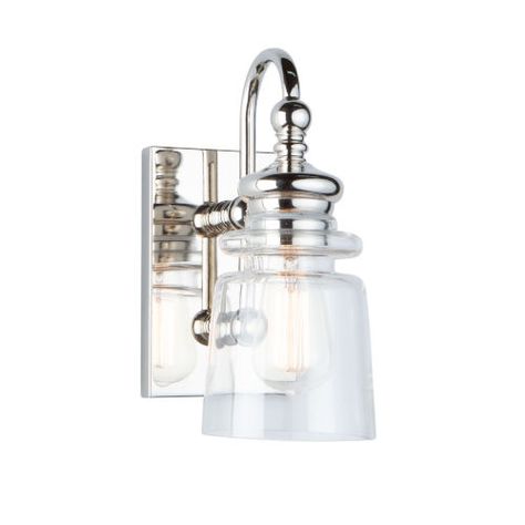 Artcraft Castara Polished Nickel One Light Bath Vanity Ac11591pn | Bellacor Bathroom Shades, Clear Glassware, Bathroom Sconces, Bathroom Wall Lights, Traditional Lighting, Wall Fans, Black And Brass, Wall Light Fixtures, Light Sconces