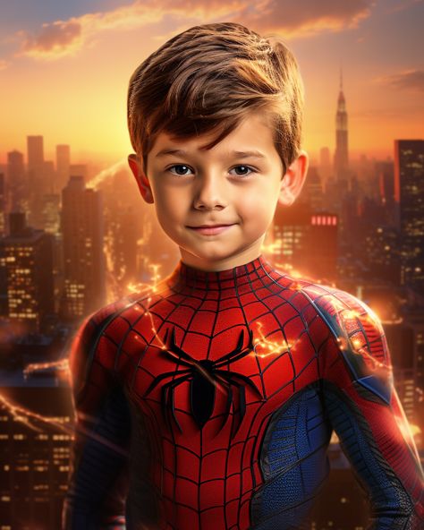 5-Year-Old Boy with Brown Short Hair Spiderman Portrait, Custom Spiderman, Superhero Kids, Up To The Sky, Spiderman Pictures, Superhero Theme, Superhero Birthday, Spiderman Art, Portraits From Photos