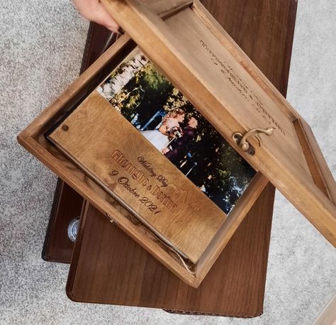 Wooden book and box Photo Book Wedding, Wedding Photo Book, Photobook Design, Couples Book, Wedding Photo Books, Wedding Photo Album, Wedding Album Design, Album Ideas, Wooden Books