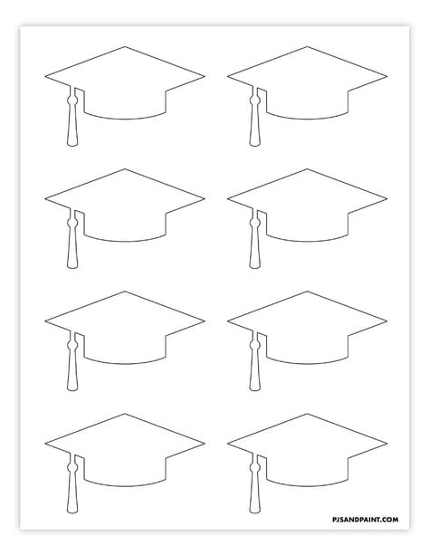 Free printable graduation cap template - 2 sizes - Pjs and Paint Graduation Hat Cupcake Toppers, Cricut Graduation Cap Template, Graduation Cap Cutout Template, Graduation Hat Template Free Printable, Grad Cap Template, Graduation Cap Outline, Paper Graduation Caps Diy, Graduation Cap Template Free Printable, Graduation Crafts For Kids