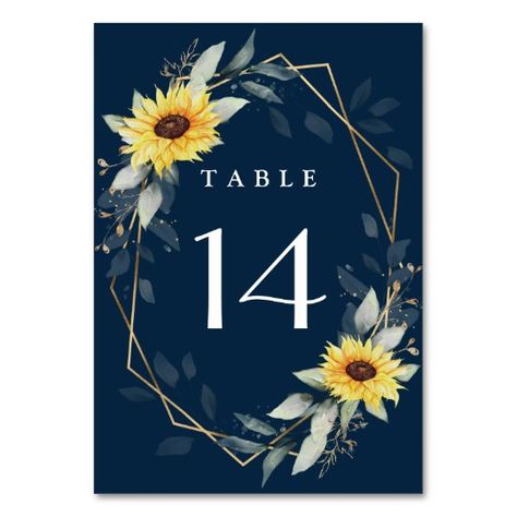 Sunflower Country Wedding, Table Seating Ideas, Sunflower Table, Table Numbers Wedding Rustic, Blue Sunflower, Sunflower Themed Wedding, Wedding Table Seating, Navy Blue Wedding Invitations, Wedding Table Number Cards