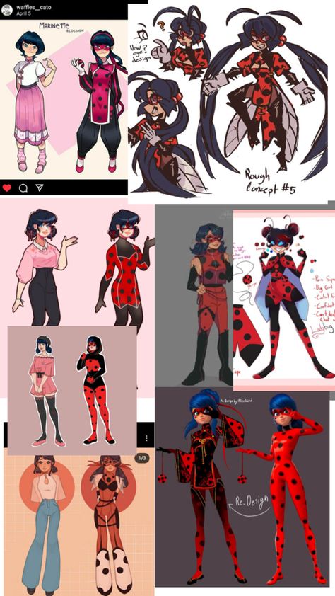 A college to help with Marinette redesigns Marinette Redesign, Ladybug Redesign, Ladybug Outfits, Marinette Ladybug, Miraculous Ladybug, Character Design Inspiration, Art Inspo, Character Design, Design Inspiration