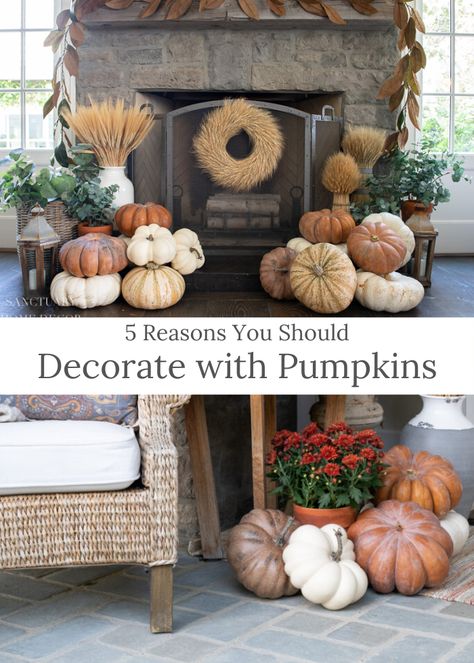 Today I'm showing you how to decorate with fake pumpkins. Learning how to mix your home decor between fake and real is going to really level your home decor aesthetic up a notch. Fall home decor is one of my favorites of the year and I want to show you just how much real and fake pumpkins go together. These pumpkins go over especially well on the porch. Outdoor Porch Decor, Sanctuary Home Decor, Copper Pumpkins, Sanctuary Home, Outdoor Fall Decor Ideas, Fake Pumpkins, Fall Vignettes, Pretty Pumpkins, Home Decor Aesthetic