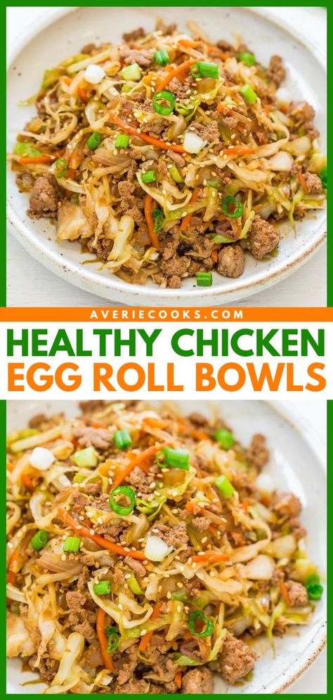 An easy weeknight dinner in just 15 minutes! You're going to love this chicken dish. Not only are these Chicken Egg Roll Bowls full of texture and flavor, but it is also healthier. Save this deconstructed egg roll in a bowl recipe! Lean And Green Egg Roll In A Bowl, Optavia Egg Roll In A Bowl, Macro Friendly Egg Roll In A Bowl, Eggroll Sauce Recipe, Egg Roll In A Bowl Low Calorie, Pioneer Woman Deconstructed Egg Roll Bowl, Ground Chicken Egg Roll In A Bowl, Chicken Egg Roll Bowl, Chicken Egg Roll In A Bowl Recipe