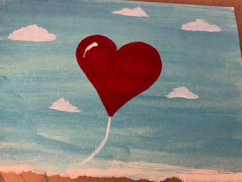 Blue Heart Painting, The Sky Painting, Ghost Paintings, Dad In Heaven, Holding A Heart, Heart Painting, Sky Painting, Heart Balloons, Blue Heart