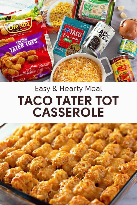 Tator Tots Casserole Hamburger, Tatter Tots Casserole, Recipes With Tater Tots, Tater Tot Taco Casserole, Tots Recipes, Tater Tot Taco, Best Tater Tot Casserole, Easy Tater Tot Casserole, Ground Beef Taco Seasoning