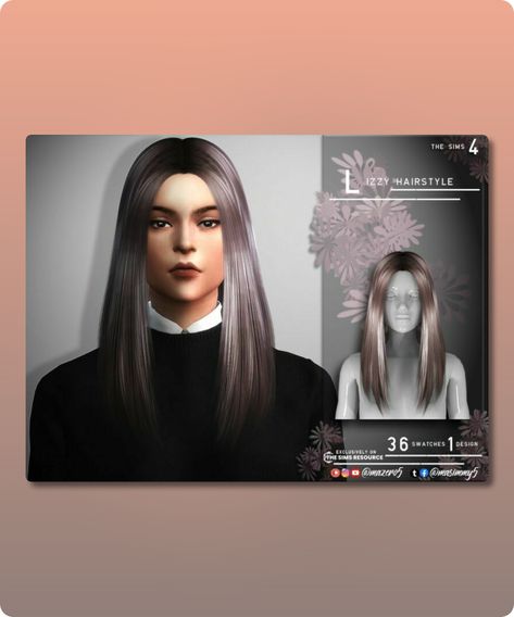 Sims 4 Lizzy Hairstyle The typical long straight hair 36 Swatches to choose from that varies form light to dark Feminine All Lods Filesize: 34 MB Origin of Mesh: Mesh completely made by myself Recoloring Allowed: No Polycount LOD 0 (highest): 17432 Polycount LOD 1: 8564 Polycount LOD 2: 1930 Polycount LOD 3 (lowest): 937Continue reading "Lizzy Hairstyle By Mazero5" #hairstyles #sims4 #sims4cc #sims #gaming 4 Hairstyles, Sims 4 Cc Download, Dark Feminine, Long Straight Hair, Sims 4 Cc, Straight Hair, Sims 4, Straight Hairstyles, Gaming