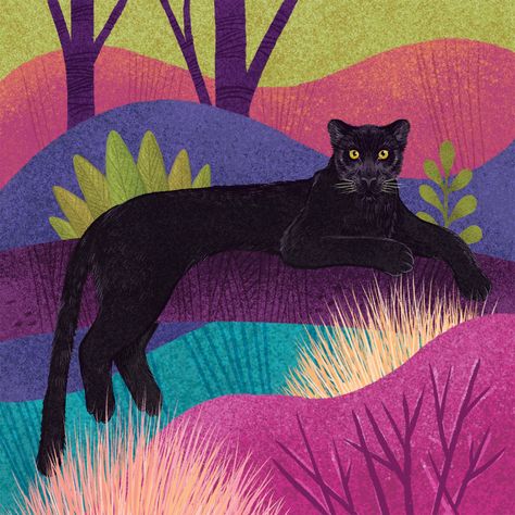 Black Panther Illustration Art, Panther Mural, Black Panther Illustration, Panther Illustration, Panther Painting, Asiatic Cheetah, Panther Drawing, Illustration Forest, Behance Illustration