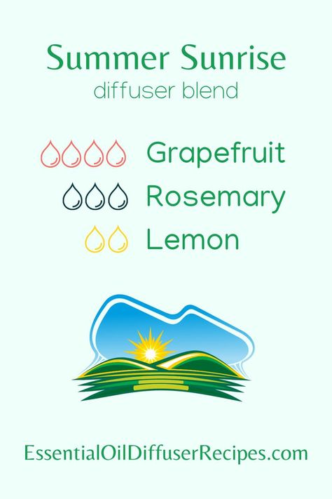 The Summer Sunrise essential oil diffuser blend contains grapefruit, rosemary, and lemon essential oils. Summer Solstice Essential Oil Blend, Diffuser Cleaning, House Scents, Essential Oil Combos, Diffuser Scents, Summer Diffuser Blends, Summer Essential Oils, Doterra Essential Oils Recipes, Essential Oils For Kids