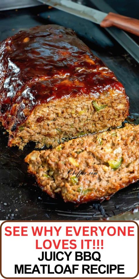 Savor the smoky, savory goodness of Juicy BBQ Meatloaf! This recipe elevates the classic comfort food with a rich BBQ glaze, making each bite irresistibly moist and flavorful. Perfect for cozy dinners or impressing guests. Hit the pin! More recipes at the link!  #breakfast #recipes #chili #cake #pasta #bread #sandwich Chinese Meatloaf, Asian Style Meatloaf, Saucy Meatloaf, Asian Meatloaf, Meatloaf With Bbq Sauce, Meatloaf Temp, Sweet And Tangy Bbq Sauce, Savory Meatloaf, Meatloaf Natasha’s Kitchen