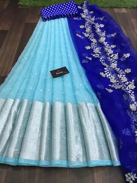 Blue Half Saree, Kids Party Wear Dresses, Half Saree Lehenga, Kids Party Wear, Saree Lehenga, Light Blue Aesthetic, Half Saree Designs, Party Wear Dresses, Half Saree