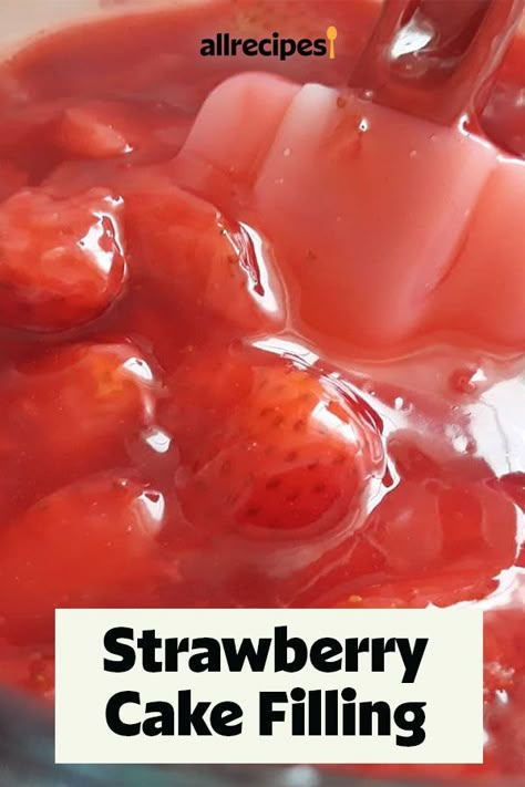 This quick and easy strawberry cake filling recipe will help you create a delicious strawberry cake! Simply combine cornstarch, frozen strawberries, sugar, and water to create this homemade strawberry filling that your friends and family will love eating for dessert! Strawberry Cake Filling Frozen, How To Make Strawberry Filling, Strawberry Cake Filling Ideas, Homemade Strawberry Filling For Cake, Easy Strawberry Cake Filling, Strawberry Cake Filling Recipes Easy, Strawberry Cake Filling Recipes, Strawberry Filling Cake, Strawberry Filling For Cake