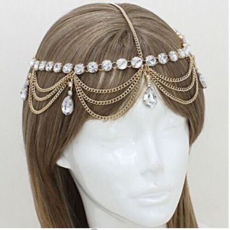 For sale is a beautiful head chain. Rhinestone and gold color. • Style No : [223181] H0108-GP-CL-2"H • Color : Gold / Clear • Size : 2" H, 20" + 4" L • Bohemian Draped Crystal Drop Head Chain Add to your collection. Check out my other items! Shipping to U.S. is Free SHIPPING TO CANADA IS calculated SHIPPING TO EUROPE IS calculated SHIPPING TO AUSTRAILIA IS calculated Thank you for looking . Analyzing "Smart Counters" only @ inkFrog.com Gold Headpiece Prom, Head Chains, Head Chain Jewelry, Bridal Hair Chain, Bride Hair Jewelry, Chain Headpiece, Silver Head Piece, Gold Headpiece, Hair Chains