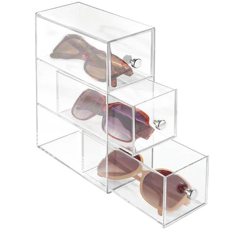 Sunglasses Organizer, Sunglasses Storage, Storage Towers, Organize Drawers, Chrome Handles, Eye Glass, Eyeglass Holder, Small Organization, Glass Storage