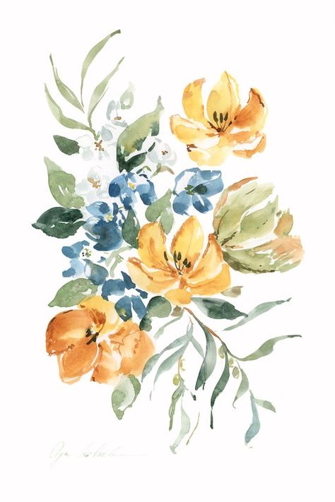 Meadow Bouquet, Painting Flowers Tutorial, Watercolor Bouquet, Blossoms Art, Vintage Botanical Prints, Flower Phone Wallpaper, Digital Flowers, Watercolor Rose, Bunch Of Flowers