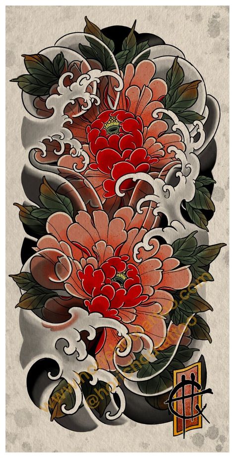 Neo-Traditional Characteristics: Similar to traditional but with a more modern twist, using a wider color palette and more detailed shading. Designs: Stylized animals, intricate floral designs, updated classic motifs. Men's Shoulder Tattoo, Japanese Water Tattoo, Arm Tattoos Japanese, Japanese Peony Tattoo, Traditional Tattoo Prints, Shoulder Tattoo Designs, Red Flower Tattoos, Vintage Tattoo Art, Backpiece Tattoo