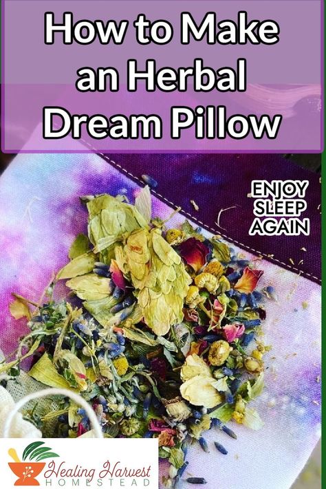 Did you know herbs can help you sleep and dream? This is an easy dream pillow recipe that you can tuck inside your pillow. It is made with rose, hops and lavender so you're guarenteed to have a beautiful night's rest. I even top mine off with sleep inducing essential oils for the extra boost! #naturalsleep #sleepaids #herbalism #plantmedicine #bettersleep Herbal Dream Pillows, Dream Pillows Herbal Diy, Herbal Pillow, Herbal Sleep Pillows, What Is A Dream, Potpourri Recipes, Good Dreams, Best Herbal Tea, Fall Asleep Fast