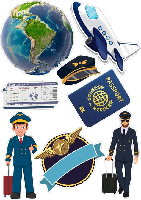 Pilot Theme Cake Topper Printable, Pilot Cake Topper Printable, Airplane Sticker, Plane Pilot, Airplane Cake, Travel Cake, Airplane Crafts, Kitty Party Games, Pre Writing Activities