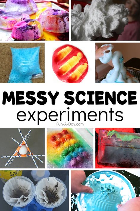 20+ Messy Science Experiments to Wow the Kids - Fun-A-Day! Messy Science Experiments For Kids, Messy Science Experiments, Messy Science, Messy Theme, Ice Experiments, Kindergarten Science Experiments, Matter Experiments, Messy Play Activities, Baking Soda And Vinegar