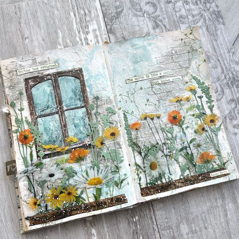 Altered Book Journal, Diy Journal Books, Mixed Media Journal, Art Journal Techniques, Long Time No See, Garden Journal, No See, Vintage Junk Journal, Creative Journal