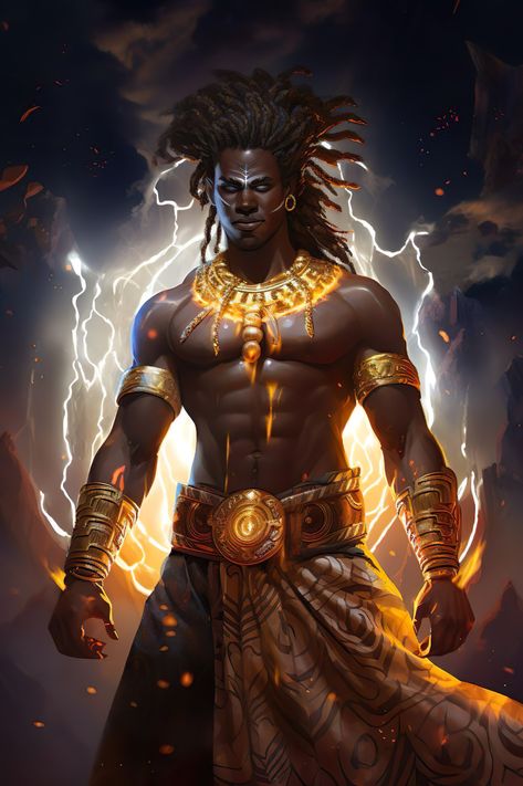 Meet "God Of Thunder" #afrocentric #art #afrofantasy #pin #fantasy Sun God Character Design, Thunder Goddess Art, Black God Art, Lightning God Art, Oni Thunder God, Thunder God Art, Zeus God Of Thunder, Sun Gods, Black Gods