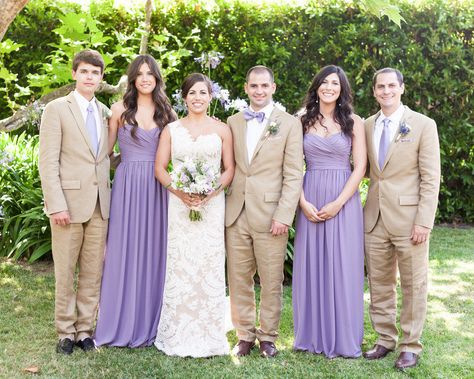 Tan Suit Wedding, Tan Groomsmen, Khaki Wedding, Tan Wedding, Wedding Colors Purple, Malibu Wedding, Lilac Wedding, Lavender Wedding, Chiffon Bridesmaid