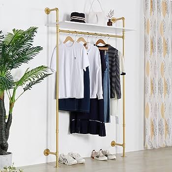 ZGZR Industrial Pipe Wall Mounted Clothes Rack with Shelves Heavy Duty Vintage Garment Rack Clothing Rack, Multi-purpose Hanging Rod for Closet Storage, Gold : Amazon.ca: Home Entry Coat Rack, Wall Mounted Clothing Rack, Pipe Clothes Rack, Industrial Coat Rack, Heavy Duty Clothes Rack, Garment Rack, Industrial Pipe, Closet Rod, Mounted Shelves