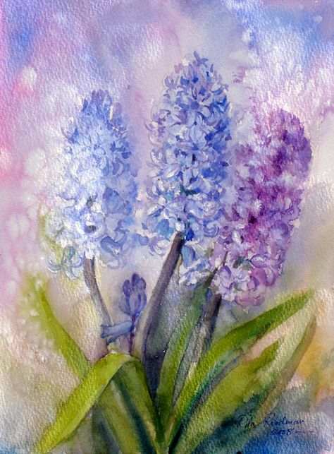 Blue Hyacinths Watercolor Boat, March Birth Flowers, Blue Hyacinth, Floral Tattoo Sleeve, Loose Watercolor, Watercolor Flowers Paintings, Watercolor Paintings Tutorials, Spring Art, Pictures To Paint