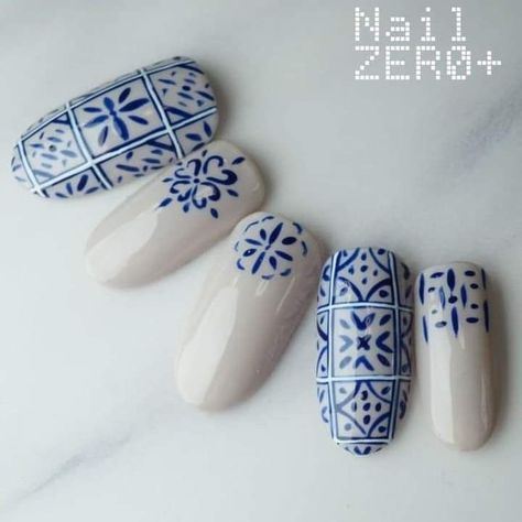 Talavera Inspired Nails, Peranakan Nails, Talavera Nails, Nail Design Ideas 2023, Talavera Nail Art, Red Nail Design, 2023 Spring Nails, Spring Nails 2023, Mexican Nails