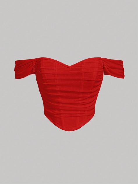 Red Casual Collar Short Sleeve Knitted Fabric Plain  Embellished Slight Stretch  Women Clothing Cute Red Tops, Red Wishlist, Crop Top Rojo, Top Rojo, Red Off Shoulder Top, Red Corset Top, Tops Bonitos, Hot Pink Tops, Red Corset