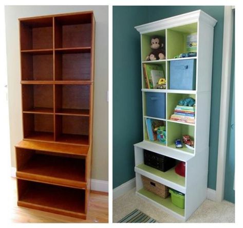 24-cabinet-redo Cabinet Transformations, Kid's Playroom, Refurbished Furniture, Crown Molding, Furniture Makeover Diy, Redo Furniture, Repurposed Furniture, Painting Cabinets, Upcycled Furniture