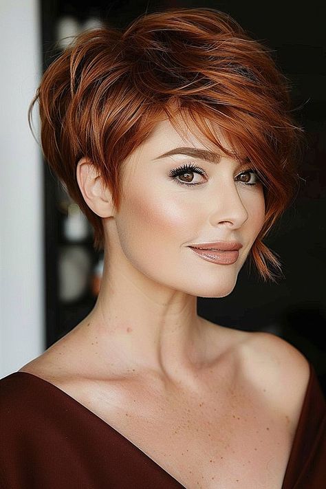 short hair cut Strawberry Blonde Pixie Haircut, Red Hair Colors, Shaggy Pixie Cuts, Long Hair Cut Short, Short Red Hair, Short Hair Pixie Cuts, Short Hair Trends, Messy Short Hair, Edgy Short Hair