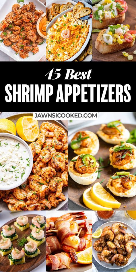 The 45 Best Thanksgiving Shrimp Appetizers! From easy fried shrimp, to elegant finger food and shareable dips! Seafood Finger Foods For Party, Shrimp Board Ideas, Shrimp Snacks Appetizers, Party Seafood Ideas, Shrimp And Crab Appetizers, Easy Shrimp Appetizer Recipes, Party Shrimp Appetizers, Shrimp Finger Food Party Appetizers, Seafood Party Ideas Appetizers