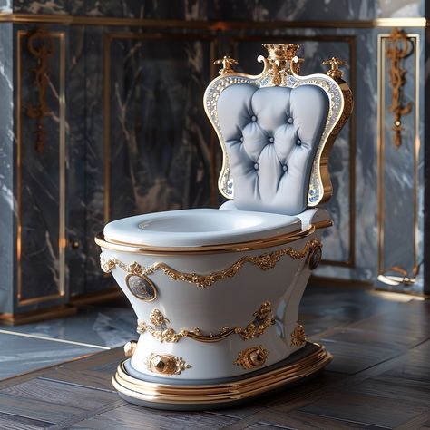 Experience royal comfort with our Throne-Inspired Toilet, a luxurious and elegant addition to your bathroom. Designed to evoke the grandeur of a majestic throne, this toilet features intricate detailing and high-quality materials that exude sophistication. The ergonomic seat ensures optimal comfort, while modern flushing technology guarantees efficiency and water conservation. Perfect for those who seek a blend of opulence and practicality, this throne-inspired toilet transforms an everyday n... Crazy Bathroom, Crazy Bathrooms, Royal Bathroom, Bathroom Stuff, Bathroom Furnishings, Fantasy Decor, Water Conservation, Home Room Design, House Rooms