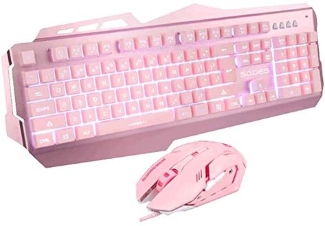 Kawaii Keyboard, Gaming Keyboard And Mouse, Penyimpanan Makeup, Computer Set, Gamer Room Decor, Video Game Room Design, Set Game, Kawaii Stuff, Gaming Room Setup