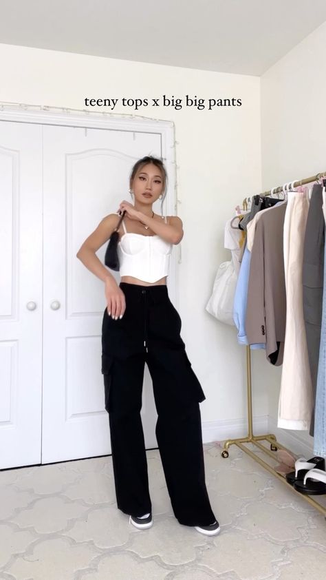 corset x cargo pants = 👌🏻 #styleinspo #fashionstyle #cargopants… The post corset x cargo pants appeared first on Kerina Mango. Corset With Cargo Pants, Converse Heels, Kerina Wang, White Bustier Top, White Bustier, Big Pants, Fleece Tights, Korean Brands, Black Cargo Pants