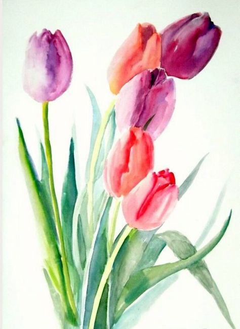 Kollage Konst, Flowers Paintings, Tulip Painting, Watercolor Tulips, Illustration Blume, Watercolor Paintings Easy, Purple Tulips, Watercolor Flower Art, 수채화 그림